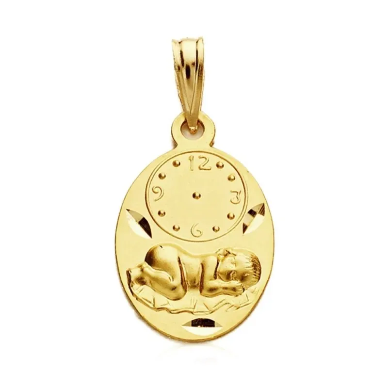 Medalla oro 9k óvalo bebé bajo reloj 19mm. [AB3279GR]