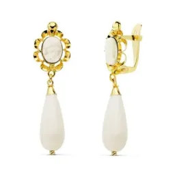Pendientes oro 18k lágrima marfil camafeo [AB4189]