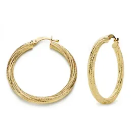 Pendientes oro 18k aros huecos granillados 29mm. [AB4596]