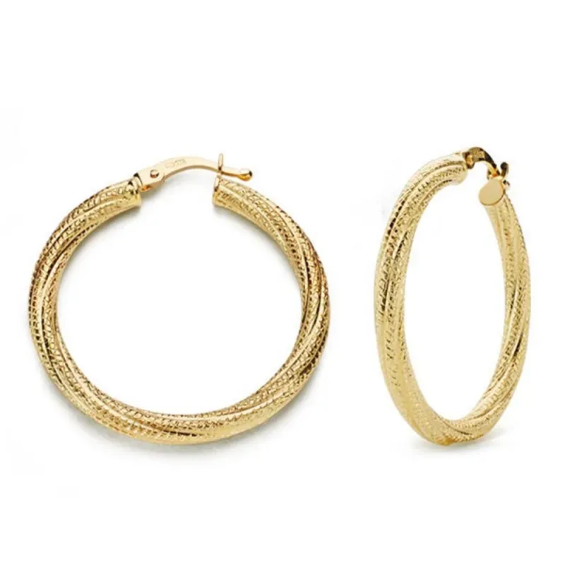 Pendientes oro 18k aros huecos granillados 29mm. [AB4596]