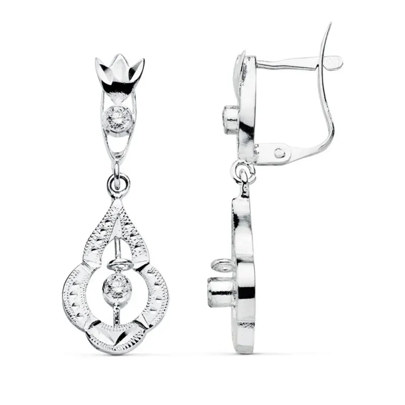 Pendientes oro blanco 18k cubanas 29mm. circonitas vuelos [AB4612]