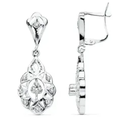 Pendientes oro blanco 18k cubanas 32mm. lágrima circonitas [AB4613]
