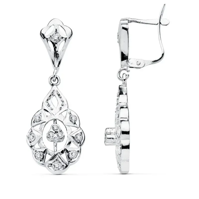 Pendientes oro blanco 18k cubanas 32mm. lágrima circonitas [AB4613]
