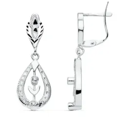 Pendientes oro blanco 18k cubanas 29mm. circonitas ovalado [AB4614]