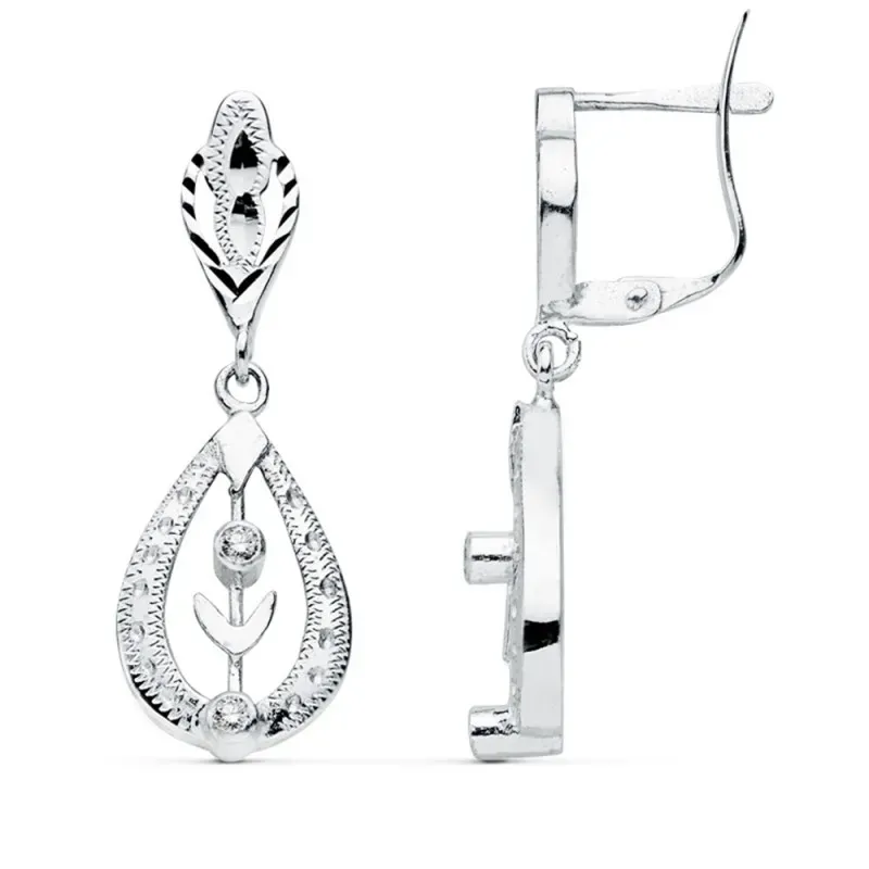 Pendientes oro blanco 18k cubanas 29mm. circonitas ovalado [AB4614]