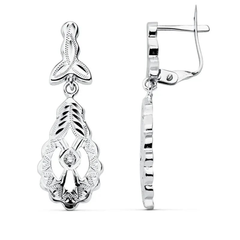 Pendientes oro blanco 18k cubanas 30mm. circonita volantes [AB4632]