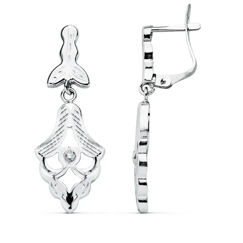 Pendientes oro blanco 18k cubanas 30mm. circonita picos [AB4634]