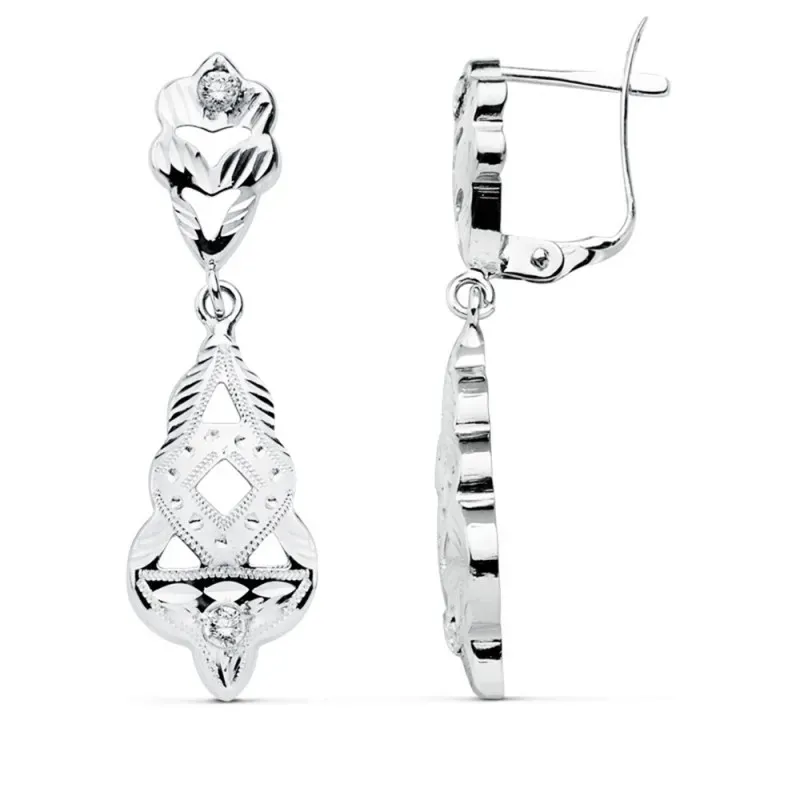 Pendientes oro blanco 18k cubanas 34mm. circonitas [AB4635]