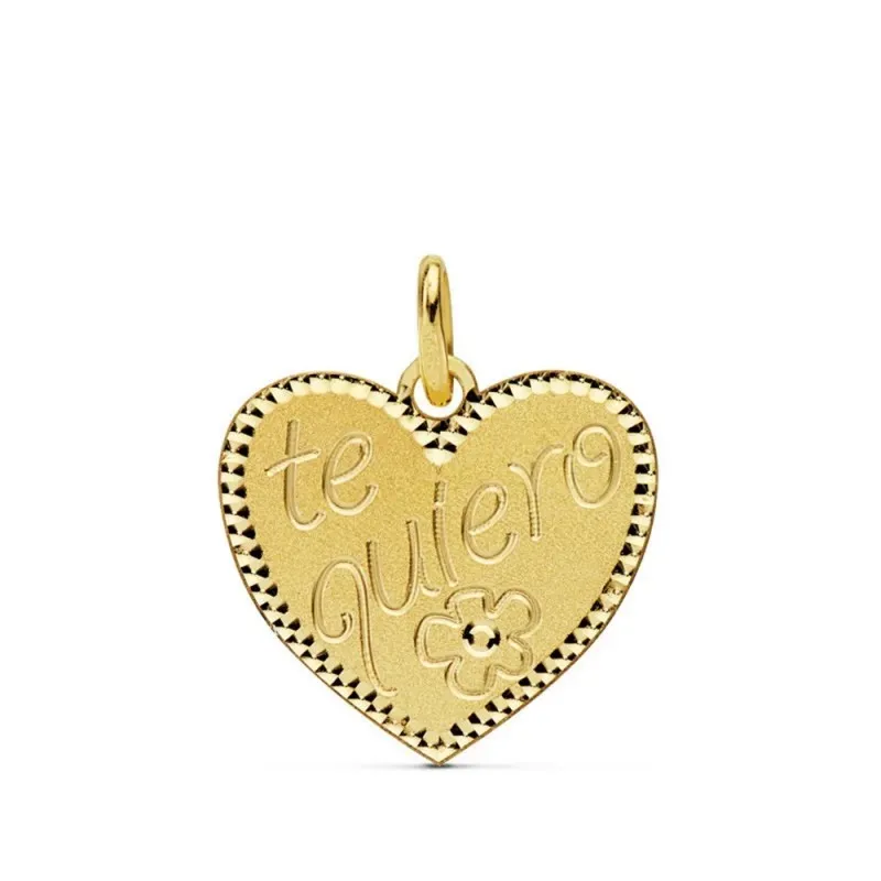 Colgante oro 18k corazón - te quiero - flor 16mm. [AB4651]