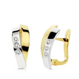 Pendientes oro 18k bicolor bandas circonitas 15mm. [AB4684]
