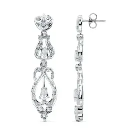 Pendientes oro blanco 18k largos elegantes circonitas  [AB4693]