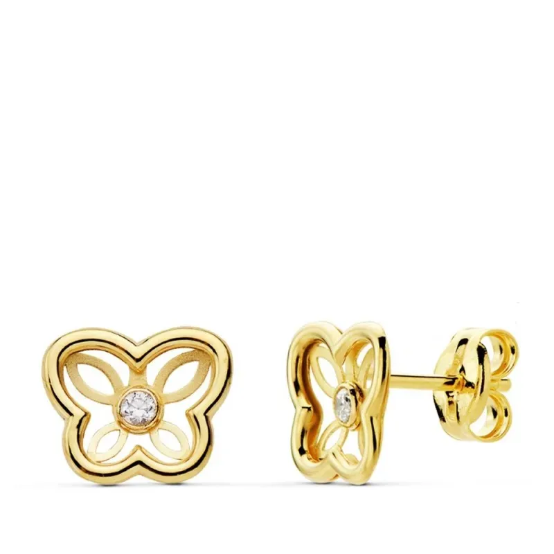Pendientes oro 18k mariposa calada 8mm. centro circonita [AB4702]