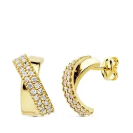 Pendientes oro 18k 13mm. bandas cruzadas circonitas  [AB4706]