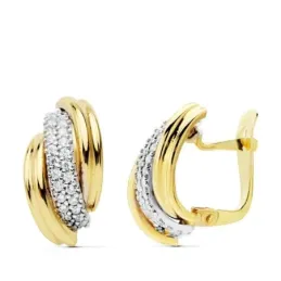 Pendientes oro 18k bicolor bandas 16mm. circonitas [AB4711]