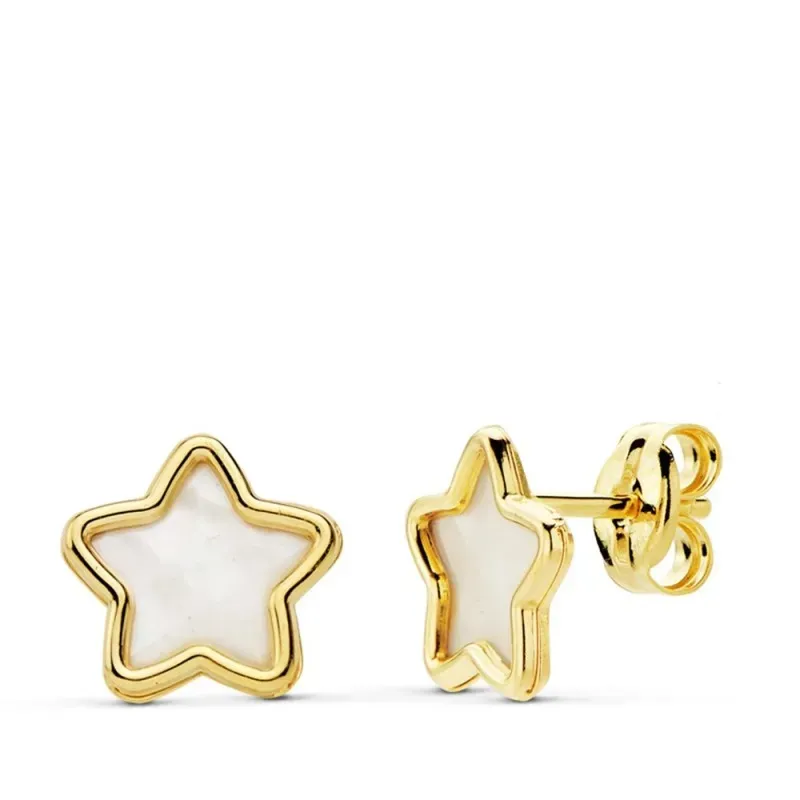 Pendientes oro 18k estrella 8mm. nácar  [AB4722]
