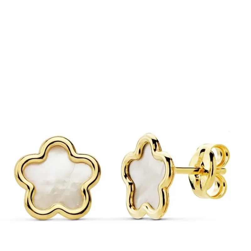 Pendientes oro 18k flor 8mm. nácar  [AB4726]