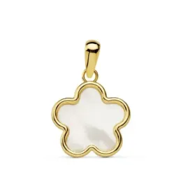 Colgante oro 18k flor 12mm. nácar  [AB4727]