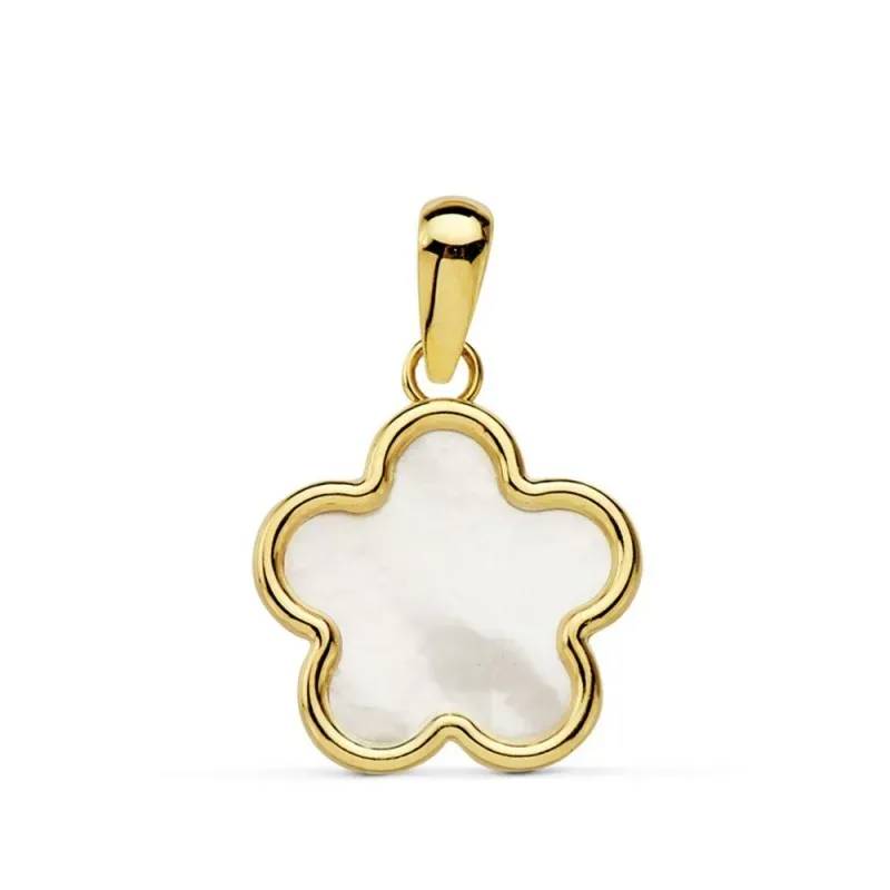 Colgante oro 18k flor 12mm. nácar  [AB4727]
