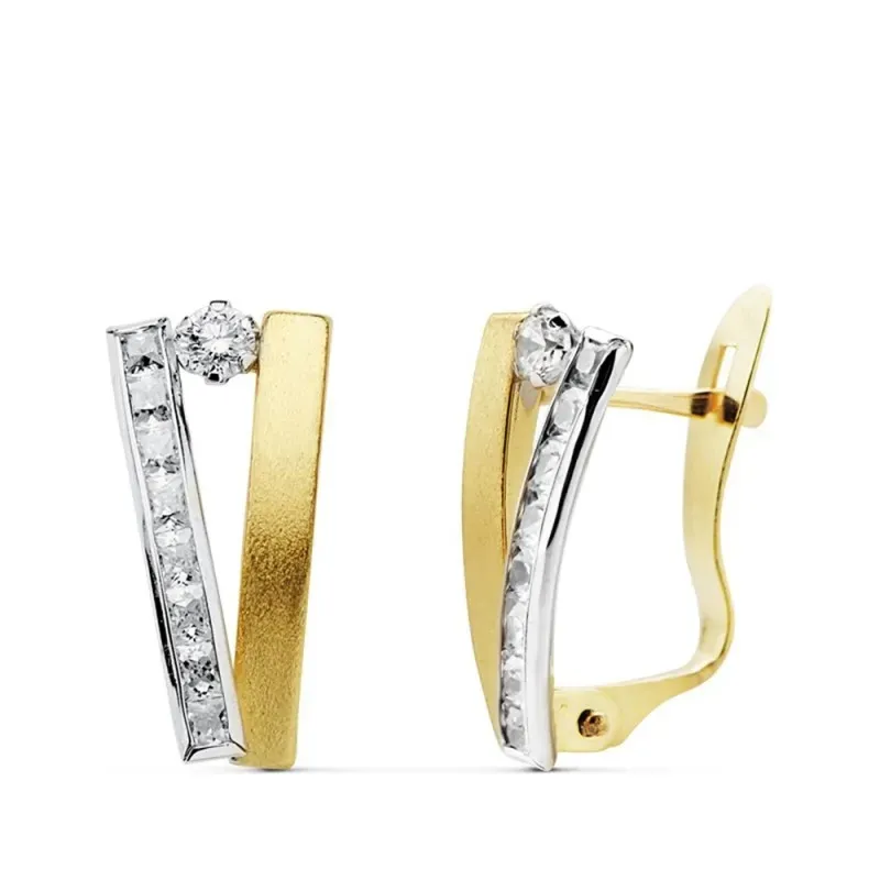 Pendientes oro 18k bicolor bandas 13mm. circonitas [AB4728]