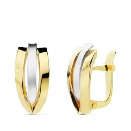 Pendientes oro 18k bicolor bandas alternas 16mm. lisas [AB4731]