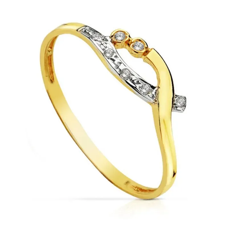 Sortija oro 18k bicolor banda cruzada circonitas [AB4736]