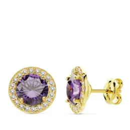Pendientes oro 18k 9mm. centro piedra color violeta [AB4751]