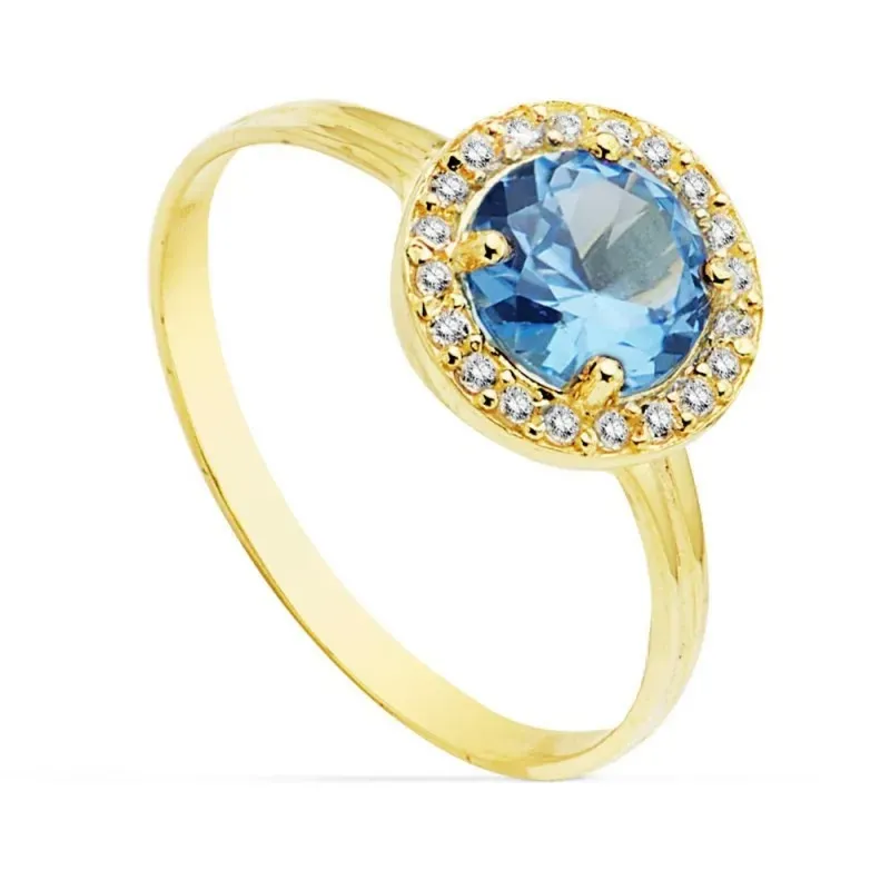 Sortija oro 18k 9mm. centro piedra azul circonitas [AB4753]
