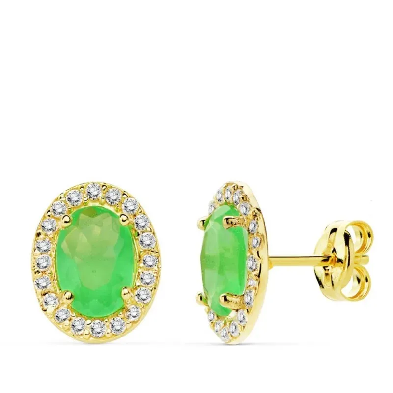 Pendientes oro 18k 10mm. centro piedra verde circonitas [AB4760]