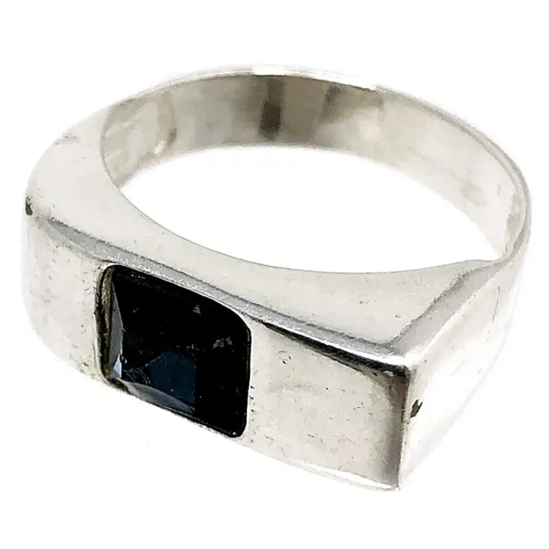 Sortija plata Ley 925m talla 15 circonita azul cuadrada [AB5134]