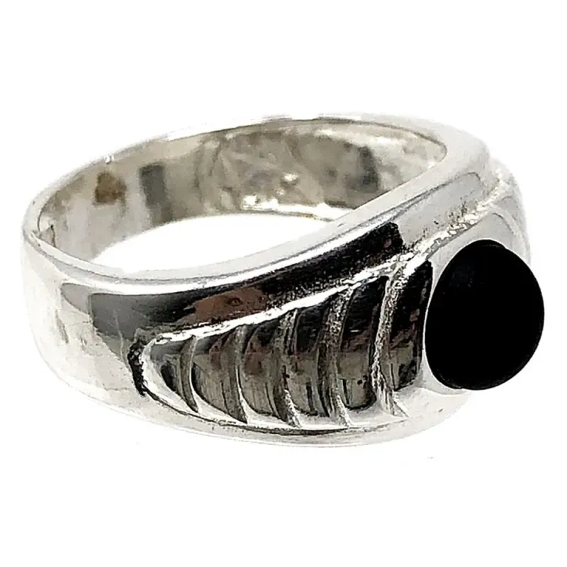 Sortija plata Ley 925m talla 14 piedra negra sintética [AB5140]