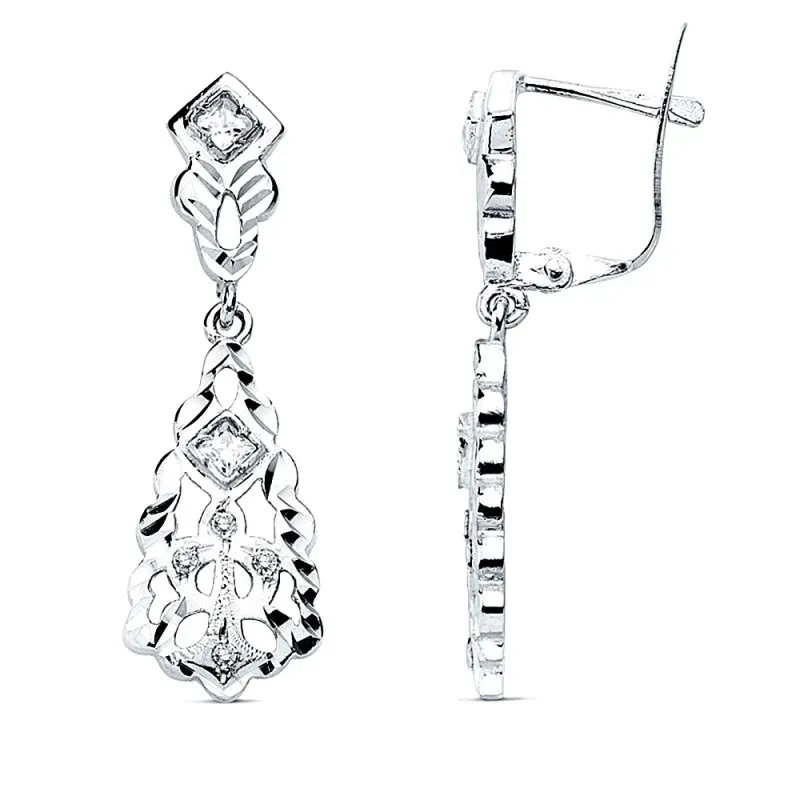 Pendientes oro blanco 18k cubanas 30mm. circonitas [AB8744]