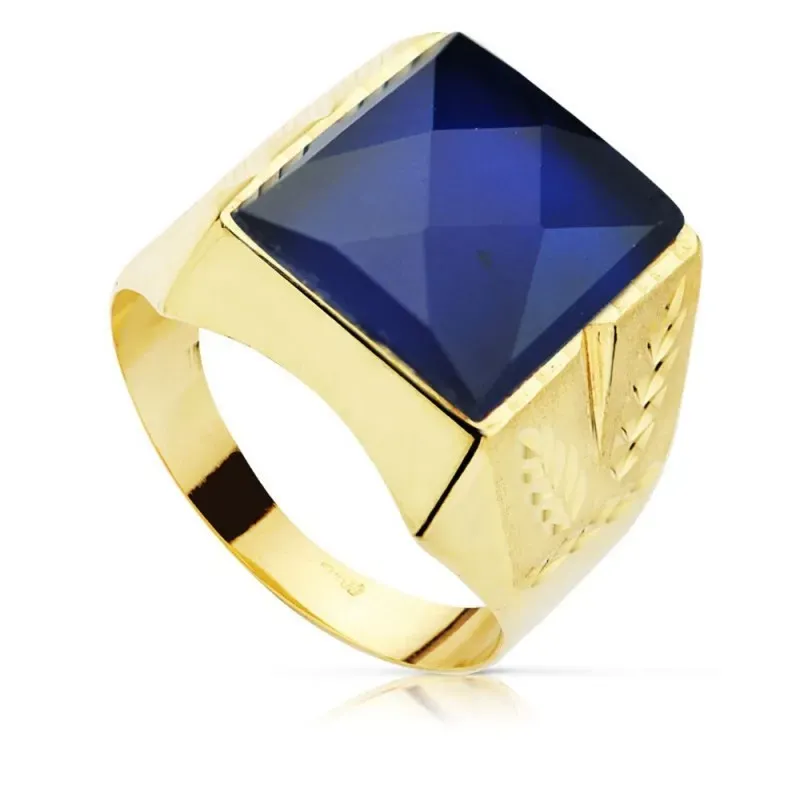 Sello oro 18k caballero piedra 14x12mm. spinela azul tallado [AB8748]