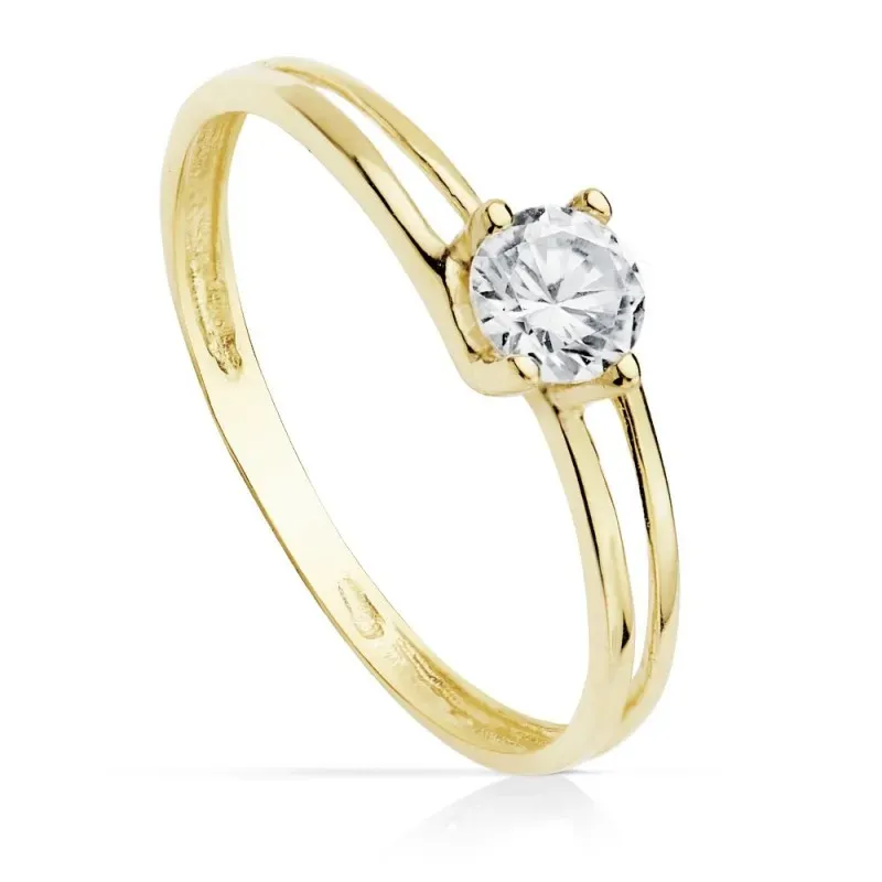 Solitario oro 18k detalle circonita 4.5mm. tira doble [AB8755]