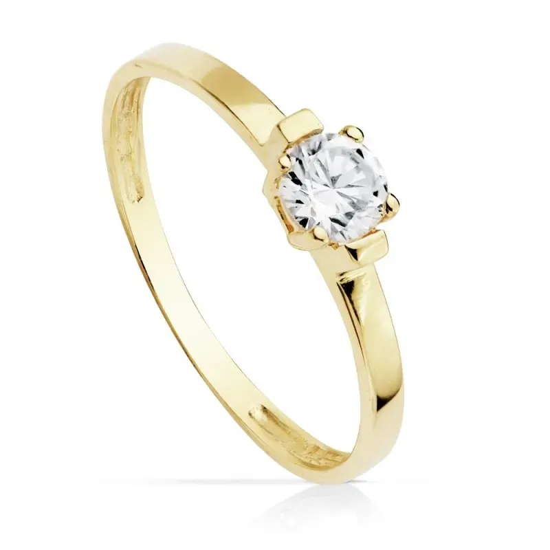 Solitario oro 18k detalle circonita 4mm. [AB8758]