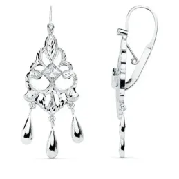 Pendientes oro blanco 18k cubanas 45mm. circonitas lágrimas [AB8767]
