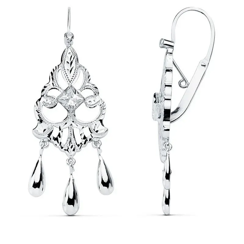 Pendientes oro blanco 18k cubanas 45mm. circonitas lágrimas [AB8767]