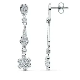 Pendientes oro blanco 18k 37mm. flor circonitas [AB8771]