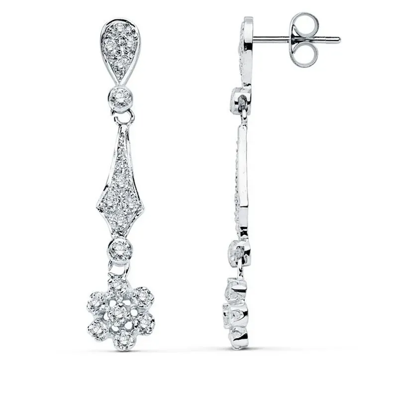 Pendientes oro blanco 18k 37mm. flor circonitas [AB8771]