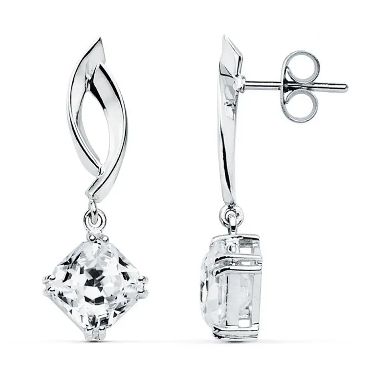 Pendientes oro blanco 18k 31mm. circonitas rombo [AB8773]