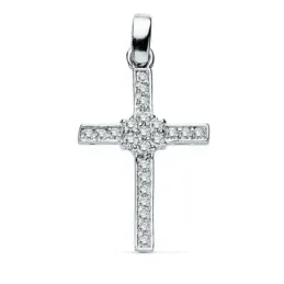 Colgante oro blanco 18k cruz 19mm. cuajo circonitas [AB8796]