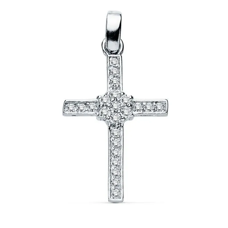 Colgante oro blanco 18k cruz 19mm. cuajo circonitas [AB8796]