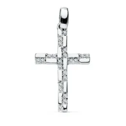 Colgante oro blanco 18k cruz 19mm. circonitas rectángulos [AB8797]