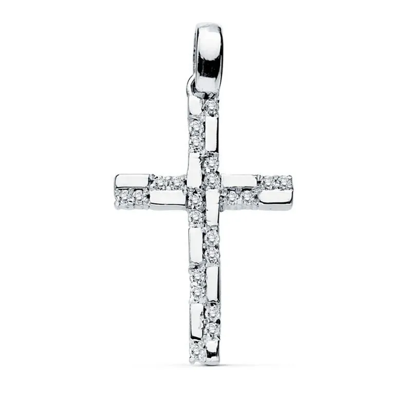 Colgante oro blanco 18k cruz 19mm. circonitas rectángulos [AB8797]
