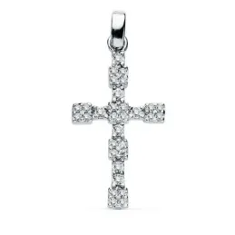 Colgante oro blanco 18k cruz 21mm. circonitas tramos cuadros [AB8798]