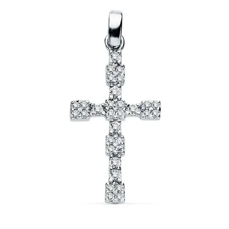 Colgante oro blanco 18k cruz 21mm. circonitas tramos cuadros [AB8798]