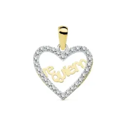 Colgante oro 18k corazón 15mm.TE QUIERO cerco circonitas [AB8807]