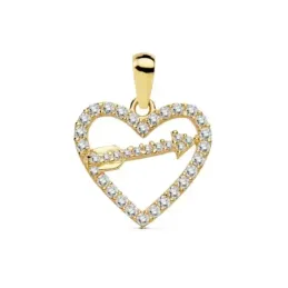 Colgante oro 18k corazón 15mm. flecha circonitas [AB8808]