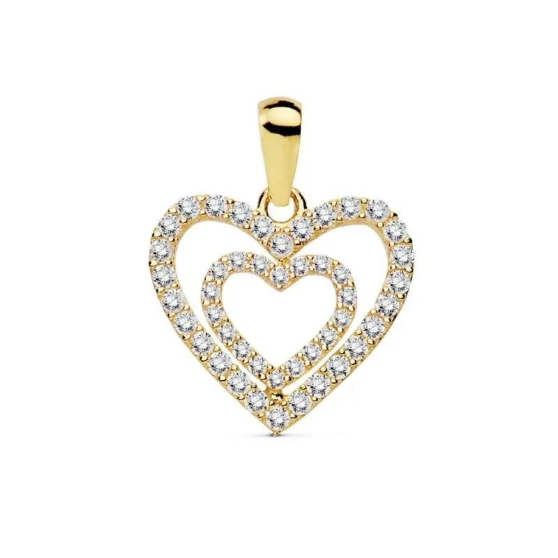Colgante oro 18k doble corazón 15mm. circonitas [AB8809]