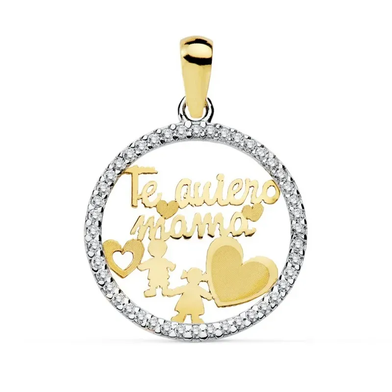 Colgante oro 18k bicolor TE QUIERO MAMÁ cerco circonitas [AB8813]