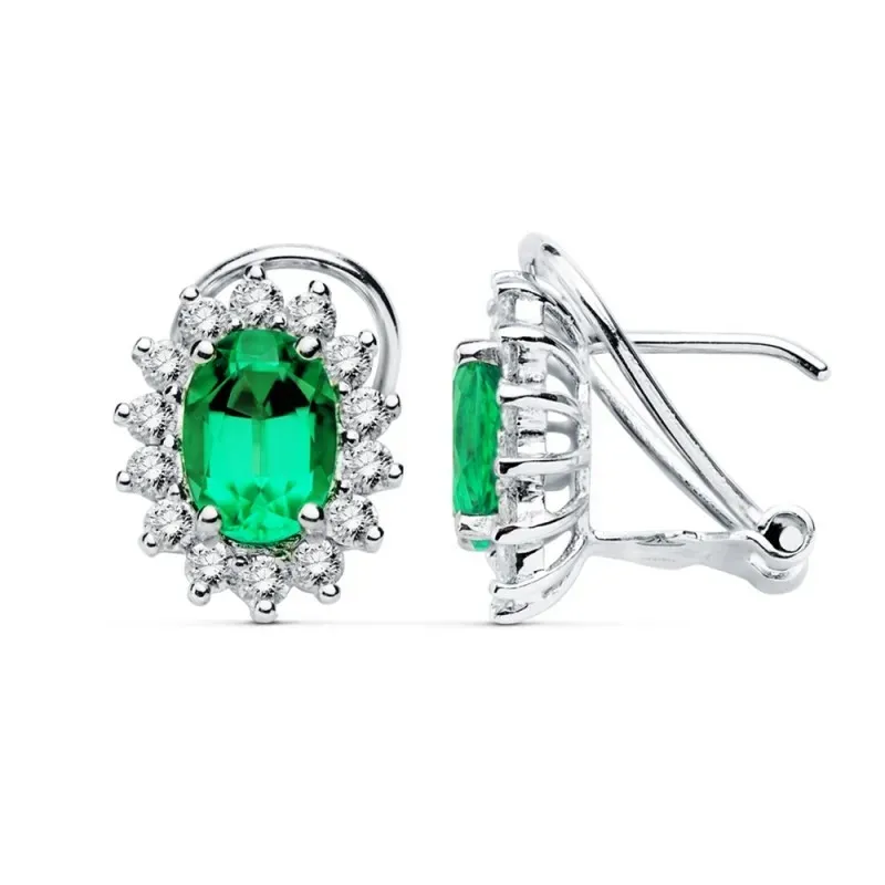 Pendientes oro blanco 18k esmeralda 1.5ct. brillantes 0.7ct. [AB8834]